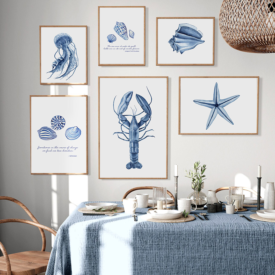 Watercolor Blue Coastal Sea Cr - Home Improvement Kids บทวิจารณ์และราคา